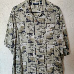 Puritan Mens Short Sleeve Fishing Nautical Button Down Patterned Shirt